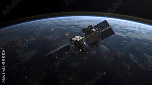 Satellite Orbiting Earth in Outer Space
