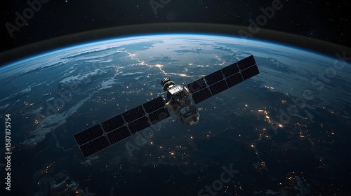 Satellite Orbiting Earth in Outer Space