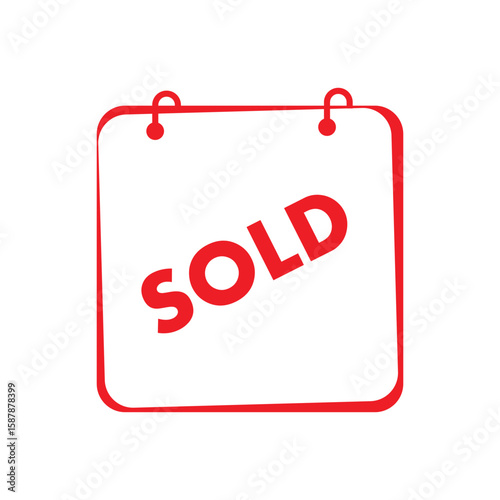 Red sold sign. Vector icon.	