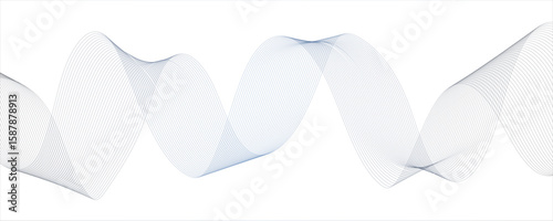 Minimalist abstract wave design consisting of smooth, flowing white and gray lines on a white background.Parallel elliptical lines forming with wave rhythm, harmonious and flowing...