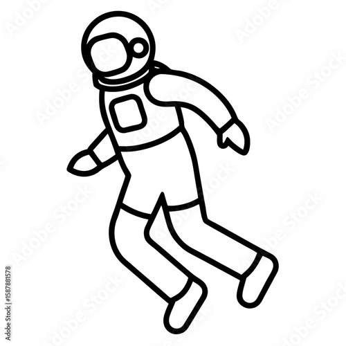 Detailed line art illustration of an astronaut floating in space isolated on white background