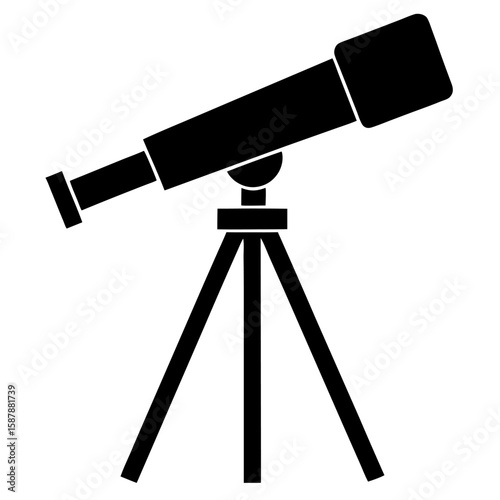 Black silhouette of a celestial telescope on a tripod isolated on white background