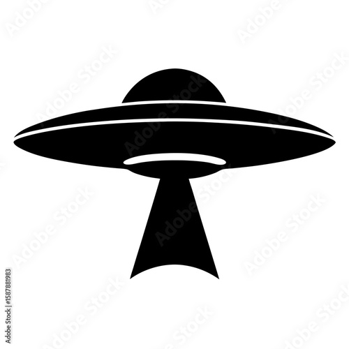 Black silhouette of a classic flying saucer ufo in motion isolated on white background