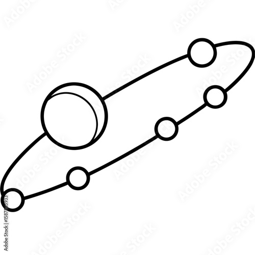 Stylized line art of planets in a row with orbital paths isolated on white background