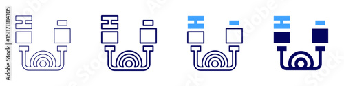 Data cable icon in 4 different styles. Thin Line, Line, Bold Line, Duotone. Duotone style. Editable stroke