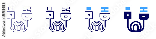 Hdmi icon in 4 different styles. Thin Line, Line, Bold Line, Duotone. Duotone style. Editable stroke