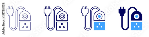 Extension cable icon in 4 different styles. Thin Line, Line, Bold Line, Duotone. Duotone style. Editable stroke