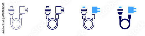 Power cable icon in 4 different styles. Thin Line, Line, Bold Line, Duotone. Duotone style. Editable stroke