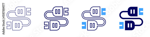 Plug in icon in 4 different styles. Thin Line, Line, Bold Line, Duotone. Duotone style. Editable stroke