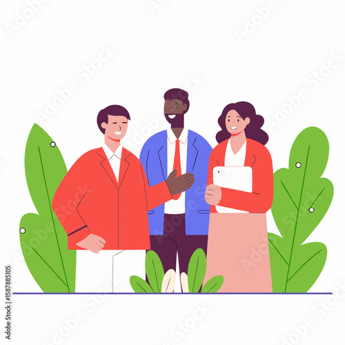 Flat vector colorful illustration in modern flat art style of work colleagues chatting