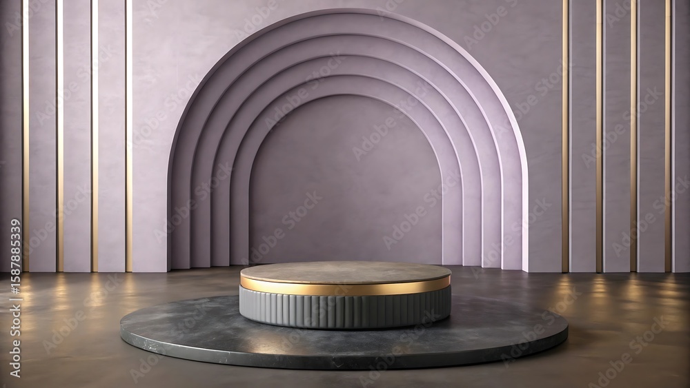 Obraz premium Elegant Product Display Podium with Arched Background for Showcase Presentation and Advertisement in a Minimalist and Modern Style