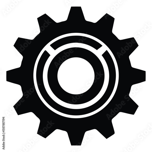 A black gear with precise teeth, representing mechanics, industry, and interconnected systems.