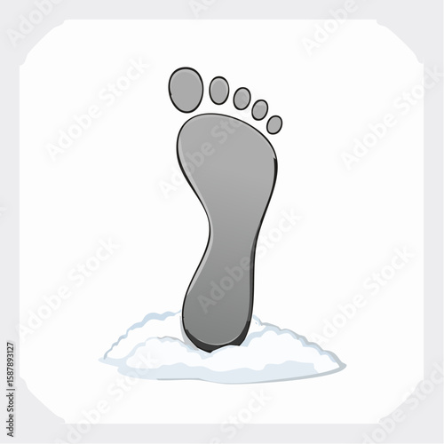 One crisp footprint imprinted in snow, showing clear toe spacing and heel form, stylized in vector.