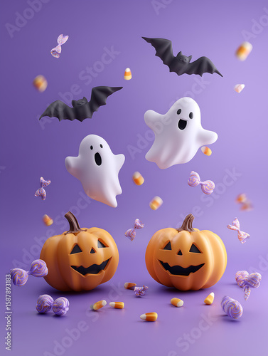 Halloween pumpkin and ghost 3d