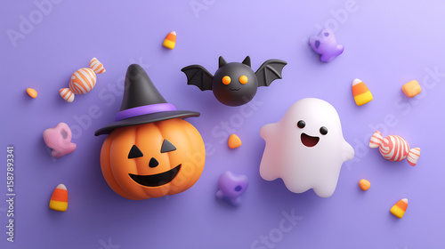 Halloween pumpkin and ghost 3d
