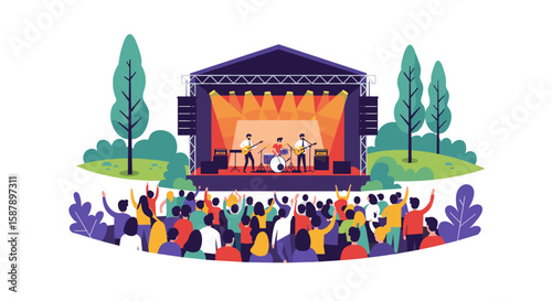 Wallpaper Mural Outdoor music concert with band and audience in colorful flat design Torontodigital.ca