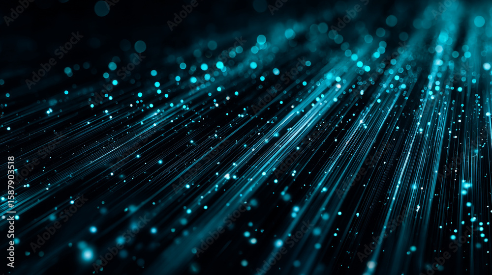 Naklejka premium Abstract blue light streaks and bokeh on a dark background creating a futuristic design