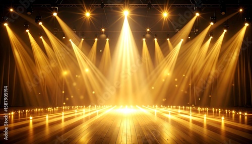 Golden stage lights illuminating a wooden floor (1)