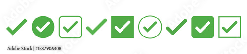 set of green Tick mark approved . Check mark icon symbols collection . symbol for website computer and mobile isolated on white background. green tick verified badge icon. Social media official accoun