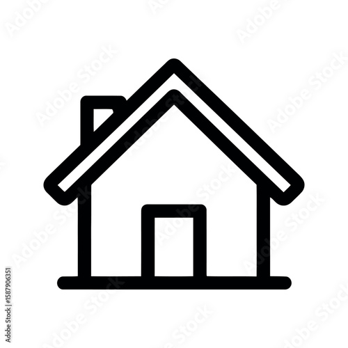 Simple black and white home icon with chimney and front door