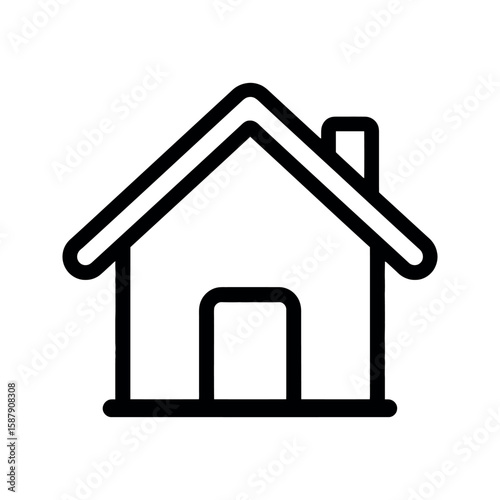 Simple Black and White Home Icon Featuring a Door and Chimney