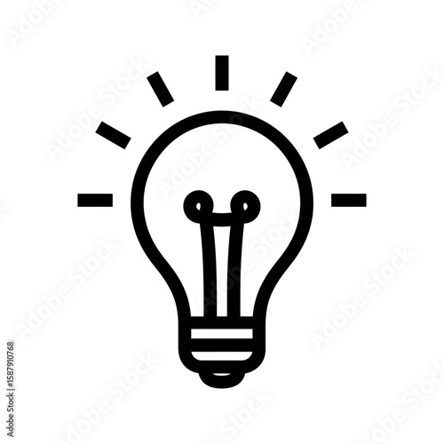 Light Bulb Line Icon with Rays Depicting Idea or Inspiration