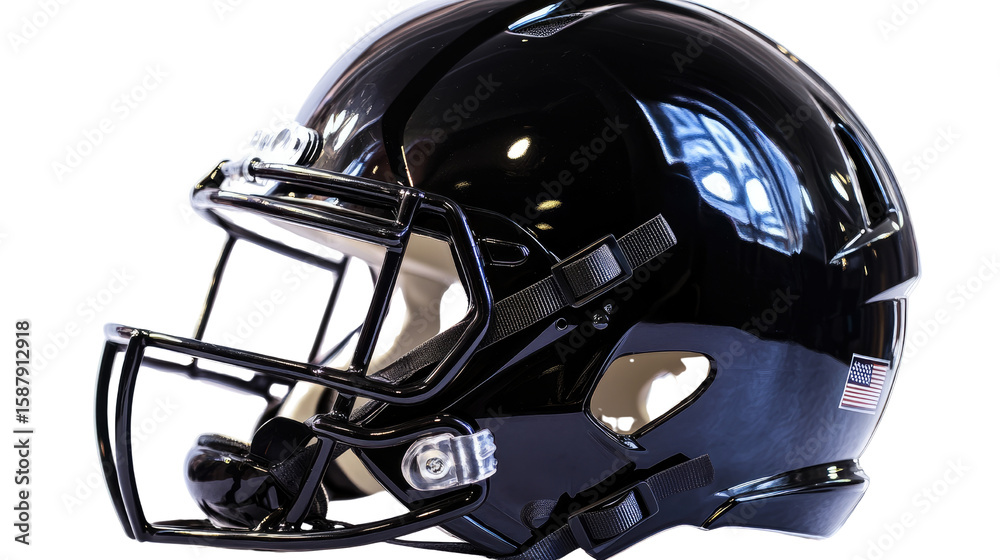 Fototapeta premium Black protective football helmet with faceguard isolated on white background