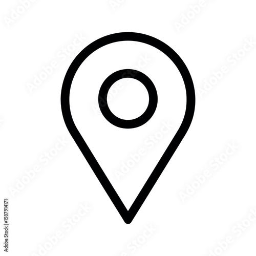 Location Pin Icon, Black Outline on White Background, Simple Design