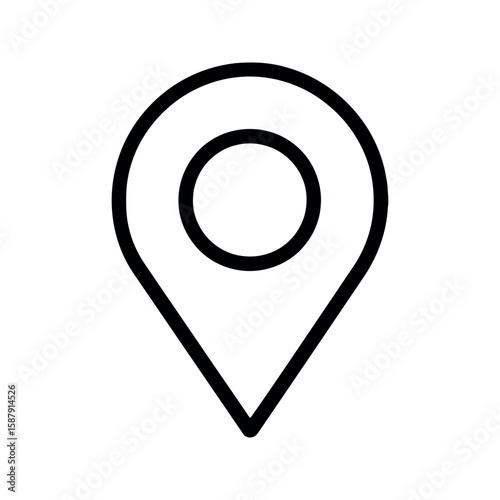 Black Outline Location Pin Icon on White Background Element