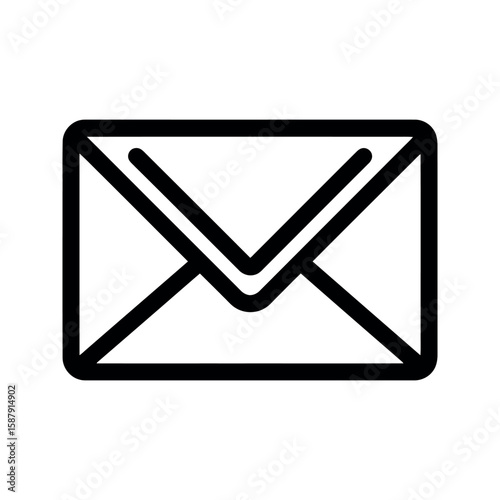 Black Outline of Email Envelope Icon on White Background Simple