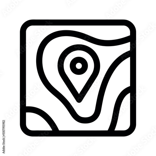 Stylized Topographic Map with Location Pin in Black and White
