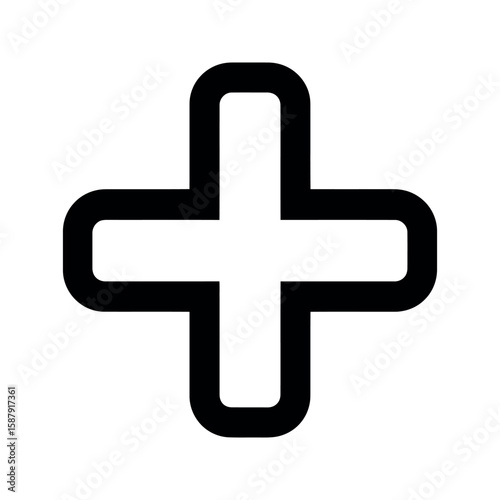 Simple Black Plus Sign Rounded Corners on White Background