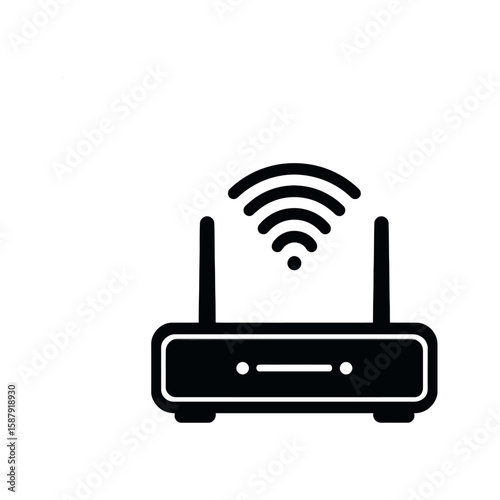 Black and White Icon of a Wireless Router with Antenna