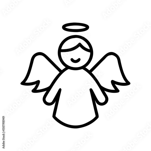Cute Angel Icon– Line Art Christmas Angels with Halo and Wings