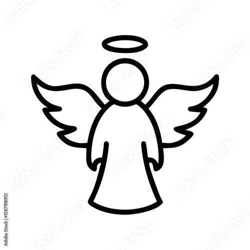 Cute Angel Icon– Line Art Christmas Angels with Halo and Wings