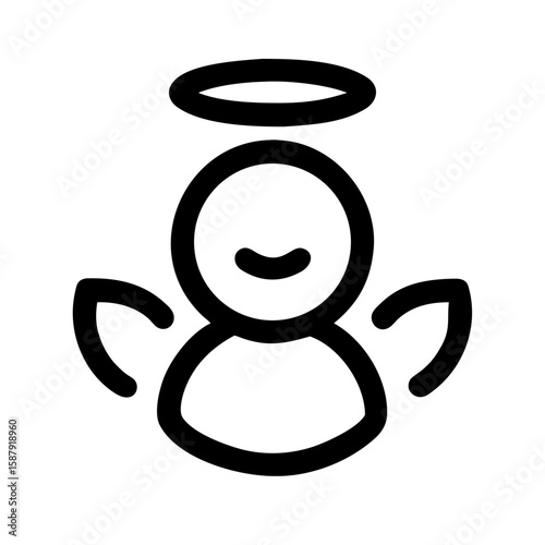 Cute Angel Icon– Line Art Christmas Angels with Halo and Wings