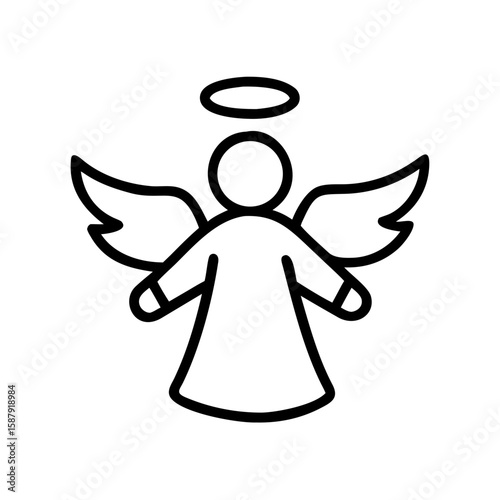 Cute Angel Icon– Line Art Christmas Angels with Halo and Wings