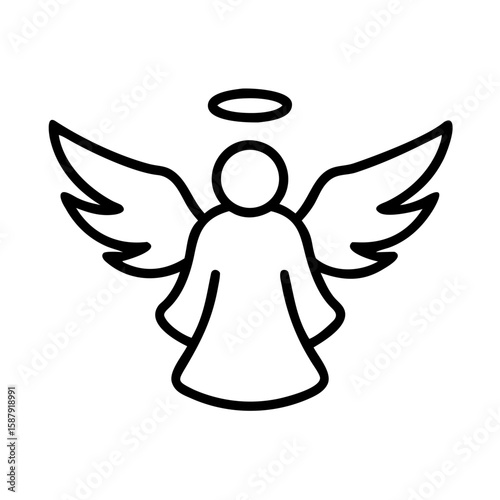 Cute Angel Icon– Line Art Christmas Angels with Halo and Wings