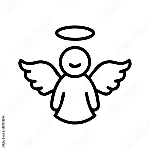 Cute Angel Icon– Line Art Christmas Angels with Halo and Wings