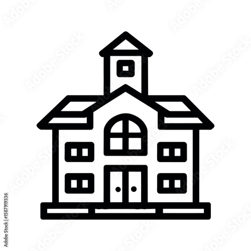 Black Line Art Icon of a Two Story School Building or Courthouse