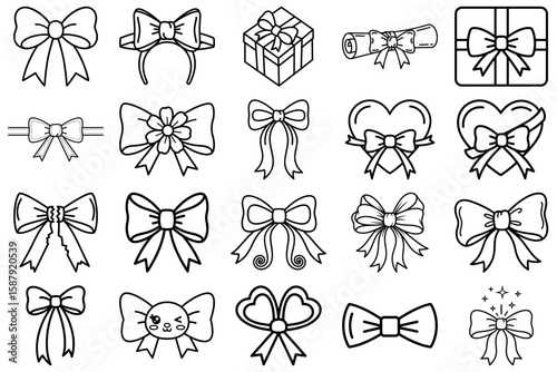 Bow Collection: A diverse set of bows in various shapes and forms, suitable for decoration and design, perfect for adding a touch of elegance and charm to any project. 