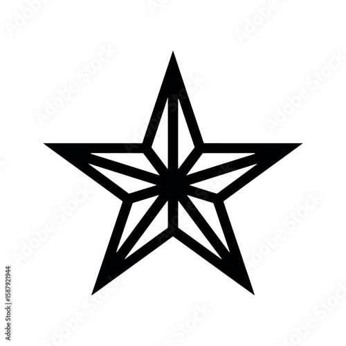 Black FivePointed Star Outline with Internal Geometric Design on White