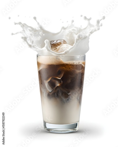 Wallpaper Mural iced coffee floating mid-air with splash effect, isolated on white Torontodigital.ca