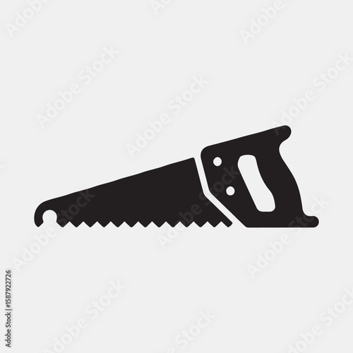 Simple black and white illustration of a hand saw.
