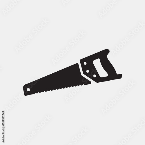 Simple black and white illustration of a hand saw.
