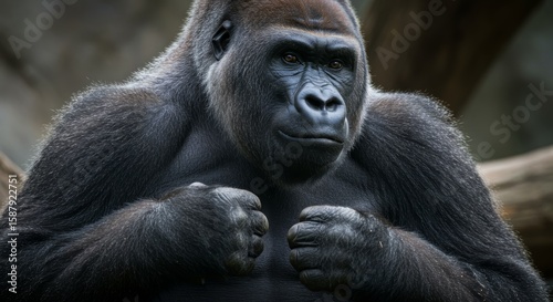 Portrait of a Powerful Silverback Gorilla with Intense Stare Majestic