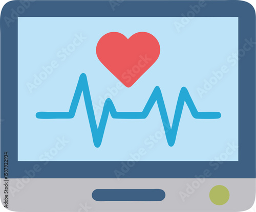 Vector art of a medical monitor screen showing a heart symbol above a heartbeat line
