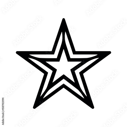 Black Outline Star Icon, Geometric Shape on White Background