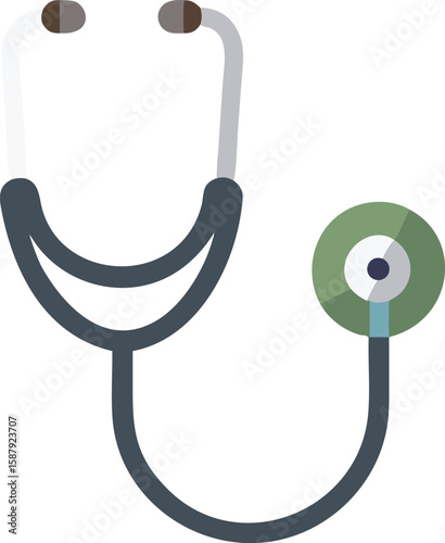 Vector art of a flat design illustration of a stethoscope, a symbol of healthcare and medical examination