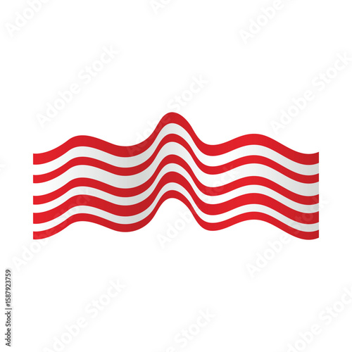 Wavy, horizontal red and white stripes undulate across the frame, resembling bacon, with a bright, flat, cartoonish, and playful aesthetic.
